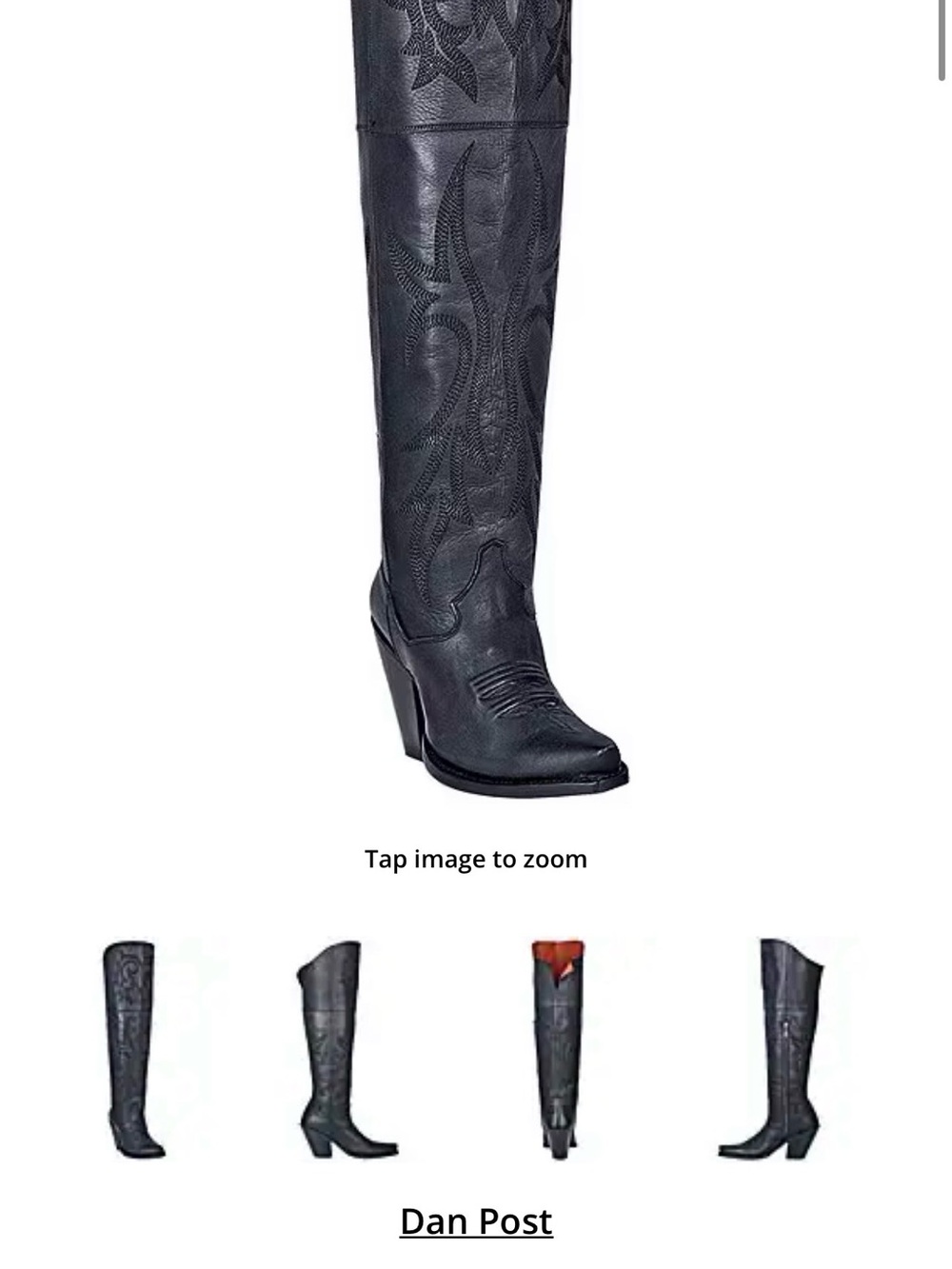 Dan Post Black Over-The-Knee Western Boots with Embroidered Shaft